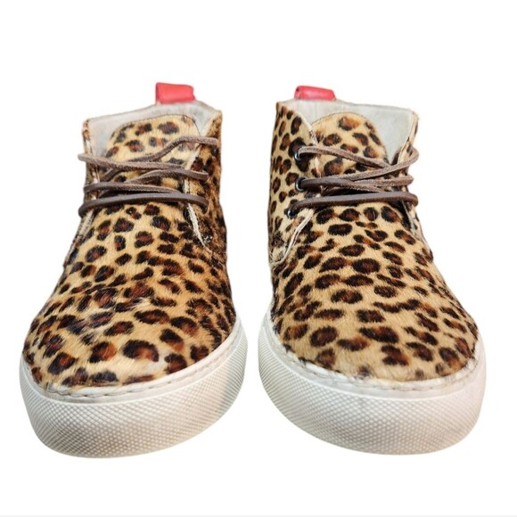 Del Toro Sneakers Womens Pony Hair Fur Leopard Chukka Shoes Platform Tan Black 7 - Picture 8 of 16
